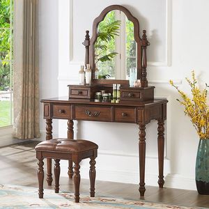 Toletta americana con cassettone angolare estensibile tutti in legno massello MDF per uso camera da letto - Product Image 1