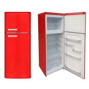 ที่มีสีสันย้อนยุคสองประตูละลายน้ำแข็งตู้เย็นตู้แช่แข็งด้านบนสำหรับบ้าน