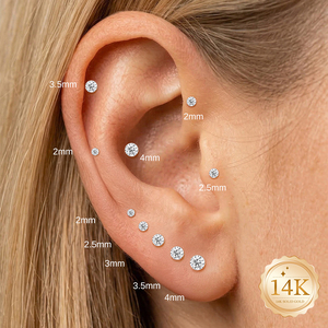 Pendientes de Cartílago Minimalistas de Oro Sólido de 14K con Zirconia Redonda, Ligeros, de Titanio G23 con Parte Trasera Plana, Joyería de Piercing para Mujer - Product Image 2
