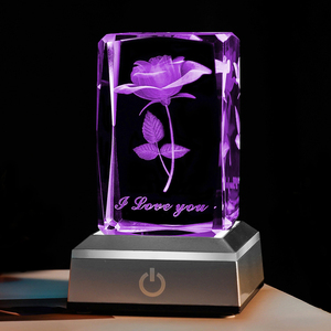 3D Rose Crystal Cube With LED <strong>Small</strong> Night Light Christmas / Valentine's Day for Mother's Day Anniversary Commemorate Gift - Product Image 1