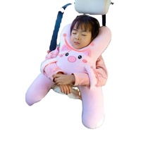 Coussin de voiture pour enfants pour la sieste sur le siège arrière, en tissu peluche, avec visage d'animal de dessin animé, appui-tête et soutien lombaire, prévient la tension du cou, assure la relaxation