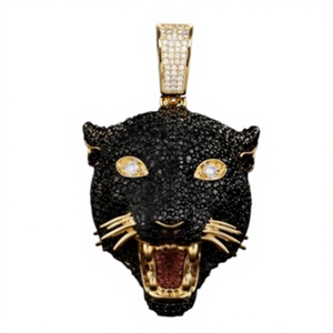 Pendentif Tête de Chat en Onyx Micro-Pavé Moissanite, Argent 925 Plaqué Rhodium, Breloque Hip Hop Sertie Griffe pour Chaînes de Fête et Bijoux - Product Image 4