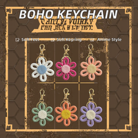 Gantungan Kunci bunga Bohemian Macrame baru gantungan kunci renda anyaman Daisy matahari buatan tangan lembut rantai kunci Crochet anyaman mewah Daisy