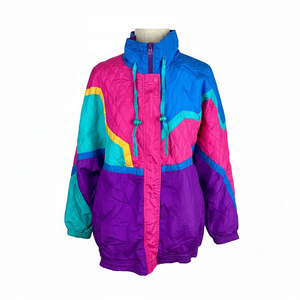 Vintage Colorblock Windbreaker Jacket Stand Hooded Waterproof Embroidery Featuring Pockets Pullover Closure Snap Flap Fit Nylon - Product Image 1