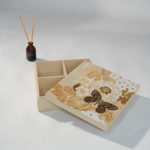 Elegant Handmade Lacquer <b>Box</b> with Four Divided Compartments Decorative Storage Organizer with <b>Floral</b> and Butterfly Design - Product Image 1