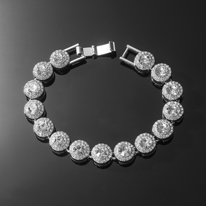 Hot Selling Gold Silver Plated Alloy Sparkling Rhinestone Hiphop Style Wide Cuban Chain Bracelet Circular Bracelets <b>Men</b> Jewelry - Product Image 2