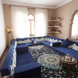 Juego de sofá de suelo marroquí Majlis árabe personalizable opciones en forma de L y en forma de U para la decoración moderna del hogar - Product Image 3