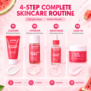 Kit de Soins Visage Éclaircissant Anti-Âge Hydratant à la Vitamine C et à la Pastèque (Marque Blanche) – Sérum, Crème et Nettoyant pour une Peau Éclatante - Product Image 4