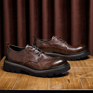 Men's <b>Black</b> Thick Sole Leather Oxford <b>Shoes</b> Lace-up Round Toe Casual Formal Business Dress <b>Shoes</b> for Daily Office Wear - Product Image 5