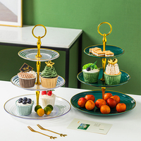Décoration de table de fête à la maison 2 cravates 3 niveaux porte-cupcake rond luxe en plastique fruits bonbons mini dessert ensemble d'assiettes de service