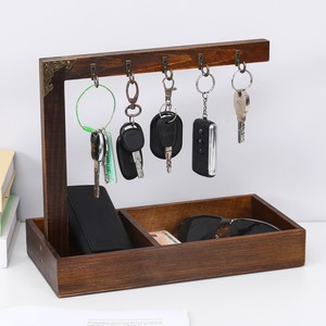 Caja de almacenamiento de madera para escritorio con ganchos para llaves, organizador para gafas, reloj y control remoto, tipo rectangular. - Product Image 2