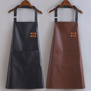 Tablier de cuisine élégant et réutilisable en cuir PU écologique, doux, imperméable et résistant à l'huile, pour hommes et femmes, haut de gamme - Product Image 1