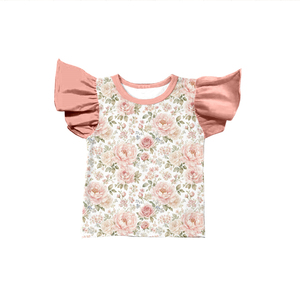 Haut à manches volantées en soie de lait pour filles, T-shirt imprimé intégral à col rond pour enfants, Chemise décontractée à volants pour tout-petits pour l'été - Product Image 5
