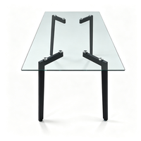 Table de cuisine rectangulaire en verre trempé de style nordique, mobilier de salle à manger avec structure métallique robuste, vente en gros
