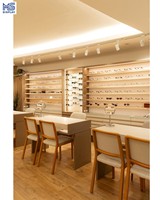 Étagères personnalisées Meishi en bois clair pour lunettes, meuble optique avec éclairage LED, solution tout-en-un pour magasin d'optique