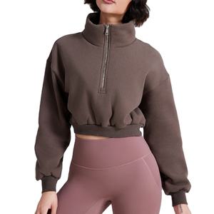 Felpe da donna oversize in pile pesanti personalizzate mezza Zip su felpe tagliate personalizzate di alta qualità - Product Image 5