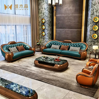 Walnussfarbenes Wujin-Holz-Sofa-Set Hochwertiges Traditionelles Neues Chinesisches Massivholz Echtleder Luxus-Villen-Großmöbel