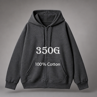 Sweat-shirt à capuche décontracté pour homme, coupe ample, 350 g, 100 % coton, fermeture éclair intégrale, avec poche