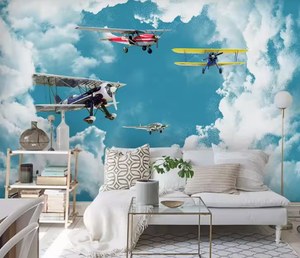 Autocollant de décoration d'avion 3D Sky Clouds pour chambre de garçon-Peel and Stick Roll | Papier peint expédition rapide - Product Image 1