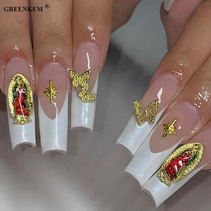 Breloques 3D pour ongles en alliage métallique Peinture DIY Gold Rose Gemstone Luxury Nail Decoration Virgin Mary Nail Charms - Product Image 5