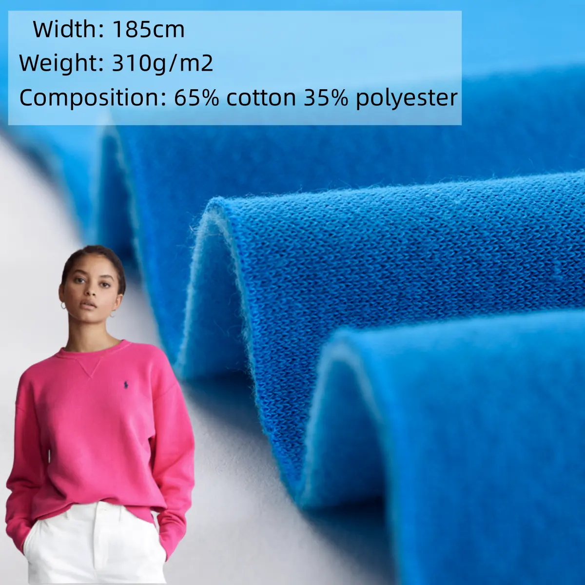 Outono personalizado poliéster algodão tecido 65% poliéster 35% algodão tecido francês velo hoodie malha tecido