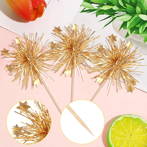 Decorazioni per Cupcake a Forma <span class=keywords><strong>di</strong></span> Fuochi d'Artificio Dorati, Agitatori per Bevande con Fiori Luccicanti, Stuzzicadenti per Cocktail per Decorazioni Torta <span class=keywords><strong>di</strong></span> Capodanno - Product Image 5