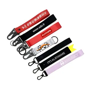 Grosir Logo kustom Harga wajar tali pergelangan tangan pendek tali poliester gantungan kunci Lanyard