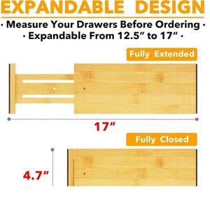 Lot de 6 séparateurs de tiroirs extensibles en bambou à ressort pour vêtements, organisateurs de tiroirs réglables en bois pour la <span class=keywords><strong>cuisine</strong></span> - Product Image 4