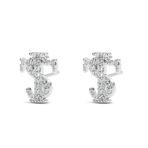 Stk Letter Full Diamond Stud Earrings 925 Sterling Silver Unisex Everyday Wear - Product Image 1