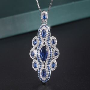 Refined Eco-friendly Copper 5*9MM Blue Zircon Handmade <b>Earings</b> and NecklacesSet Vintage Wedding Jewelry <b>Sets</b> - Product Image 5