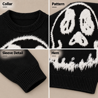 Pull personnalisé pour homme en acrylique, col rond, 480 GSM, tricot plat 5GG, jacquard, pull oversize à épaules tombantes, tricotage OEM