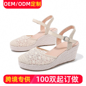 Coco Siliya <b>Wedges</b> Sandals <b>Closed</b> <b>Toe</b> Straw Outsole Buckle Closure Breathable Women's Shoes - Product Image 5