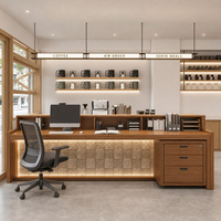 Comptoir de réception d'hôtel de luxe HLX, comptoir d'accueil moderne pour hall, poste de caisse en bois sur mesure, mobilier de service haut de gamme