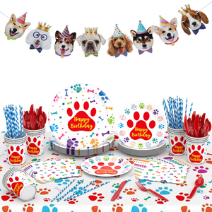 Assiettes, serviettes, gobelets et vaisselle en papier pour fête d'anniversaire sur le thème des pattes d'animaux, et fournitures de fête sur le thème des chiens - Product Image 5