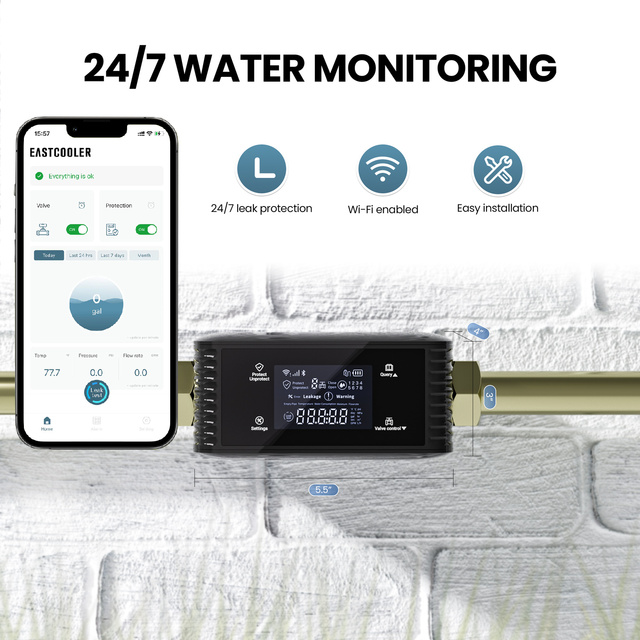 Multi-Sensor Smart Leak Detector with Auto Shut-off Wifi Connection Tuya APP Water Leak Detector