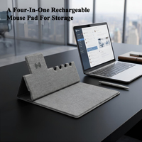 Tapis de souris magnétique sans fil multifonctionnel personnalisé 15W avec porte-stylo, tapis de bureau en cuir PU pour la maison et le bureau