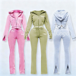 Set OEM ODM di Alta Qualità con Felpa Corta con Zip e Pantaloni da Tuta, Abbigliamento Personalizzato da <span class=keywords><strong>Donna</strong></span>, Tuta Sportiva in Due Pezzi con Cerniera - Product Image 2
