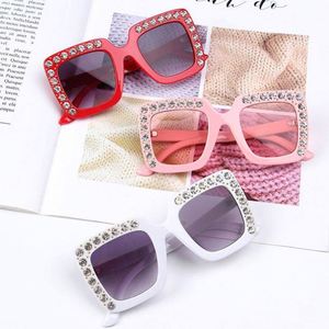 Lunettes de soleil carrées pour enfants, mode 2021, luxe, mignonnes, grande monture, strass, UV400, pour filles - Product Image 2