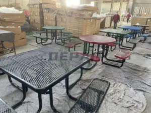 Modern Design Blue Color Garden Metal School Picnic Tables With Benches