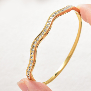 Zeadear sleek polished wavy frame bulk wholesale 18k gold luminous row <b>crystal</b> long-lasting stylish elegant bangle <b>bracelet</b> - Product Image 2