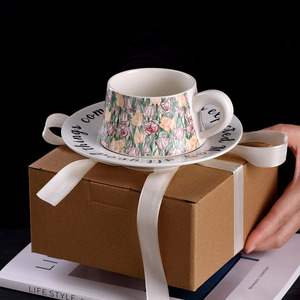 من المصنع مباشرة كوب قهوة من السيراميك والشعيرات بتصميم زهور متميزة مع طبق كوب ماء رخيص السعر - Product Image 5