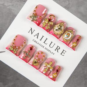 10 pièces de faux ongles à presser en gel UV, durables, en acrylique, sculptés, pour manucure, faits main, vente en gros - Product Image 3