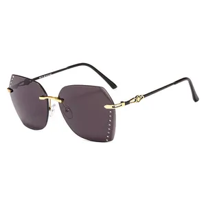 68114 Cut Lens Big Frame Oversized Alloy Rimless Steampunk Sunglasses For Women Men