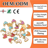 Pendentifs breloques étanches en acier inoxydable plaqué or 18 carats PVD émaillé 9x9mm motif Pêche Amour Goutte d'huile pour accessoires de collier de téléphone portable DIY
