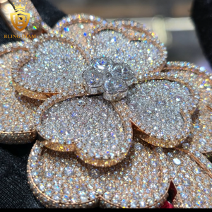 Bijoux Hip Hop Personnalisés, <span class=keywords><strong>Pendentif</strong></span> Rotatif Trèfle à Quatre Feuilles Sertie de Diamants, Argent 925, <span class=keywords><strong>Or</strong></span> Rose, <span class=keywords><strong>Diamant</strong></span> Moissanite VVS, Hommes Femmes - Product Image 2