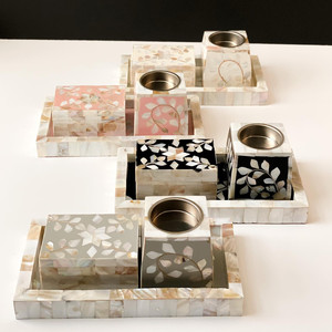 เซ็ตกระถางธูปไข่มุกสำหรับตกแต่ง,ชุดเผาเครื่องหอมเผาเปลือกหอยทะเล Capiz Inlay ที่ใส่ธูป Eid Mubarak Bakhoor - Product Image 3