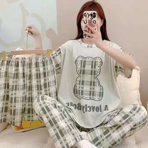 All'ingrosso della fabbrica pigiama da donna a <span class=keywords><strong>tre</strong></span> pezzi a buon mercato estate a maniche corte + pantaloncini + pantaloni lunghi set di pigiama cartone animato - Product Image 1