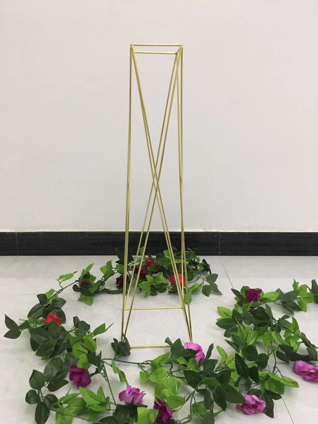 Gold Flower Stand Wedding Wrought Iron Ornaments Geometric Outdoor Floor Metal Vase Flower