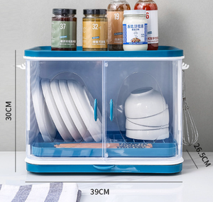 custom 2 Tire blue Dish Bowl Cups Spoon Organizer Kitchen cutlery plastic Dish Drainer utensils box Storage Holder With Lid