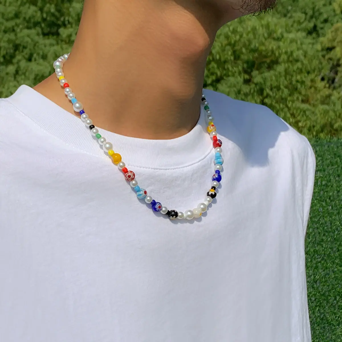 Винтажное модное Очаровательное ожерелье для мужчин и женщин, унисекс, Изысканные жемчужные разноцветные бусины ручной работы, ожерелье-чокер с бусинами